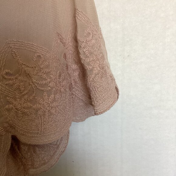 H&M NWOT Dressy Tee Sheer Scalloped Chiffon Yoke and Sleeves Size Large in Taupe - Picture 5 of 5